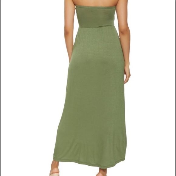Sage Green Ruched Strapless Maxi Dress - Picture 3 of 4